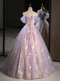 Sweetheart Neck Tulle Lace Purple Long Prom Dress, Purple Long Formal Dress HZ1024