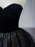 Sweetheart Neck Tulle Sequin Black Long Prom Dress, Black Formal Dress HZ1024