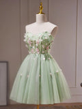 A-Line Tulle Short Prom Dress, Cute Green Homecoming Dresses HZ1024