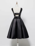 A-Line Satin Black Short Prom Dress, Black Homecoming Dress HZ1024