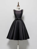 A-Line Satin Black Short Prom Dress, Black Homecoming Dress HZ1024