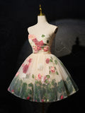 3D Flower Tulle Short Prom Dress, Cute Champagne Homecoming Dress HZ1024