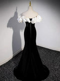 Off Shoulder Mermaid Long Prom Dress, Black Long Formal Dress HZ1024