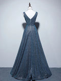 A-Line Blue Long prom Dress, Blue Formal Dresses HZ1024