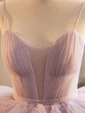 Sweetheart Neck Tulle Pink Long Prom Dress, Pink Evening Dress HZ1024