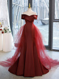 Sweetheart Neck Mermaid Burgundy Long Prom Dress, Burgundy Formal Dress HZ1024