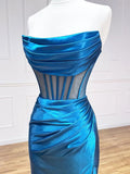 Satin Mermaid Long Prom Dresses, Blue Formal Evening Dresses HZ1024
