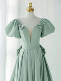 Green Satin Long Prom Dresses, Green Formal Evening Dresses HZ1024