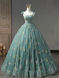 Dusty Green Tulle Lace Long Prom Dresses, Green Formal Evening Dress HZ1024