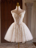 Sweetheart Neck Tulle Lace Light Champagne Short Prom Dress HZ1024