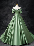 Satin Green Long Prom Dress, Green Formal Evening Dress HZ1024