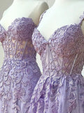 Lace Long Prom Dress, Purple Lace Evening Dresses HZ1024