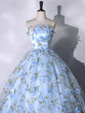 Tulle 3 D Applique Long Prom Dress, Blue Formal Evening Dress HZ1024