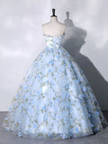 Tulle 3 D Applique Long Prom Dress, Blue Formal Evening Dress HZ1024