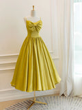 yellow satin short prom dress, yellow bridesmaid dress HZ1024