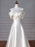 Off Shoulder Satin ivory Long Prom Dress, Satin Long Formal Dress HZ1024
