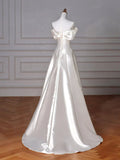 Off Shoulder Satin ivory Long Prom Dress, Satin Long Formal Dress HZ1024