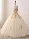 Sweetheart Neck Tulle Long Prom Gown, Champagne Sweet 16 Dress HZ1024