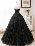 A-Line Tulle Long Prom Dress, Black Formal Evening Dresses HZ1024