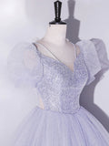 Purple Tulle Long Prom Dresses, Purple Tulle Formal Dresses HZ1024