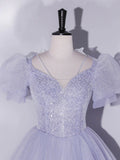 Purple Tulle Long Prom Dresses, Purple Tulle Formal Dresses HZ1024