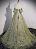 Green Long Prom Dress, Green Tulle Formal Evening Dress HZ1024