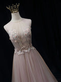A line tulle lace long prom dress pink tulle long evening dress HZ1024