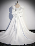 satin long prom dress, white long evening dress HZ1024