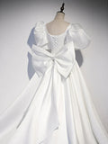 satin long prom dress, white long evening dress HZ1024