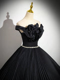 Off Shoulder Black Long Prom Dress, Black Long Evening Dress HZ1024
