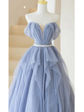 purple tulle long prom dress, purple A line evening dress HZ1024