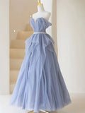 purple tulle long prom dress, purple A line evening dress HZ1024
