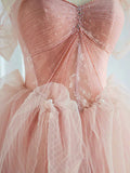 pink sweetheart neck tulle long prom dress, pink tulle formal dress HZ1024