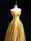 Satin Gold Long Prom Dress, Gold Long Formal Dress HZ1024