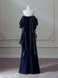 Satin Sheath Long Prom Dress, Dark Blue Long Evening Dress HZ1024