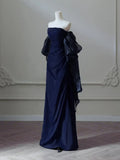Satin Sheath Long Prom Dress, Dark Blue Long Evening Dress HZ1024