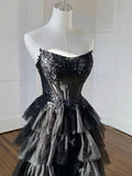 Tulle Applique Black Long Prom Dress, Black Long Formal Dress HZ1024