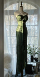 Forest Green Spaghetti Straps Long Prom Dresses Glitter Chiffon Beaded Elegant Party Dresses HZ1024