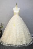 Halter Neckline Tulle Floor Length Prom Dress, off-white A-Line Evening Formal Dress HZ1024
